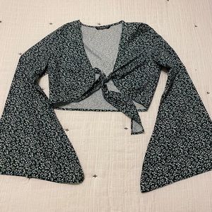 Green tie front crop top